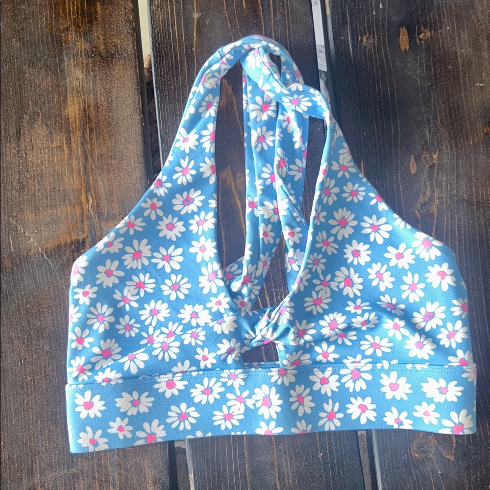 Floral Blue Halter Sports Bra